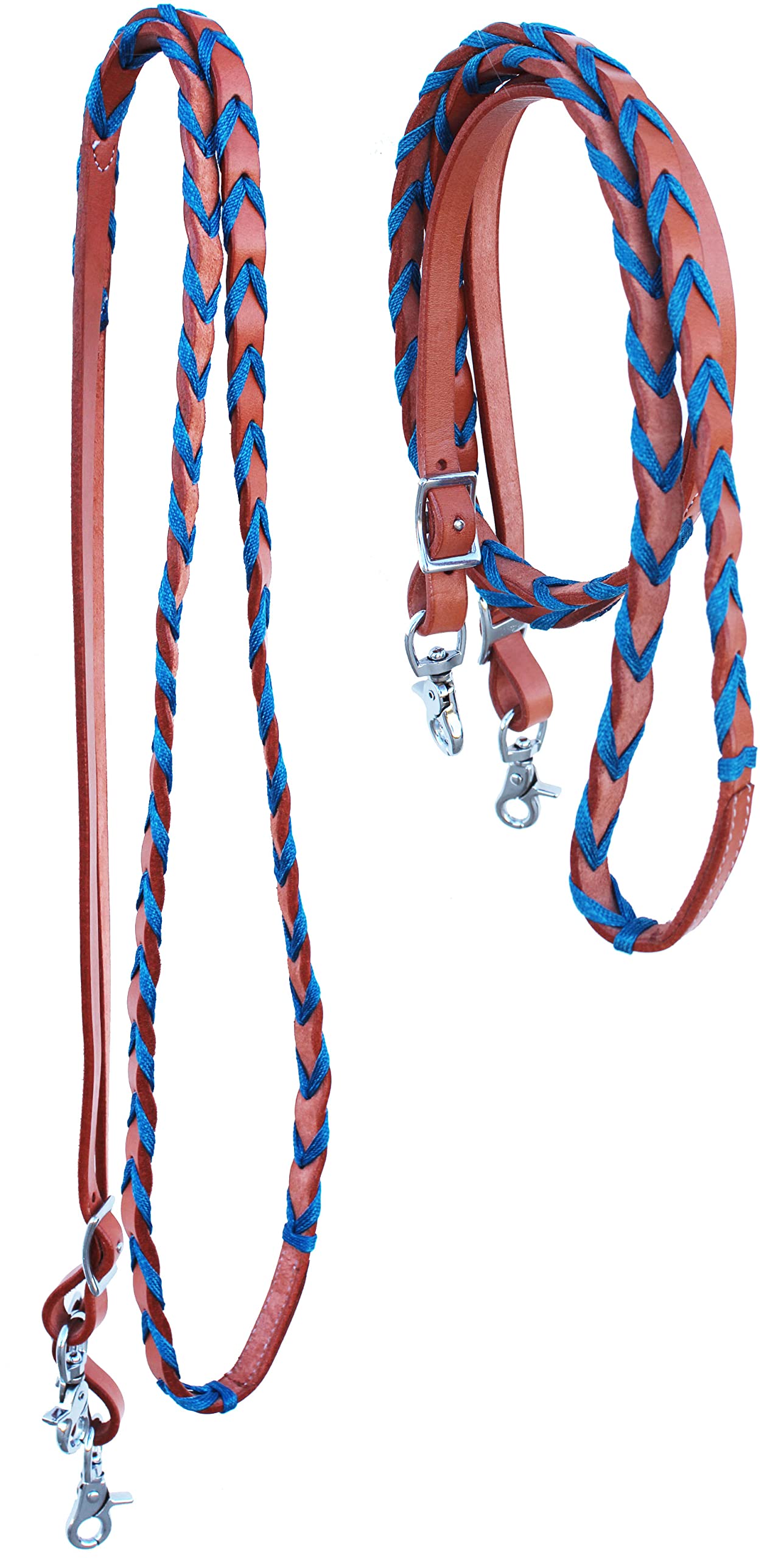 Rênes Partrade Barrel Racing 5/8” – Cuir Tressé, 5 Tresses, 4 Nœuds, Turquoise