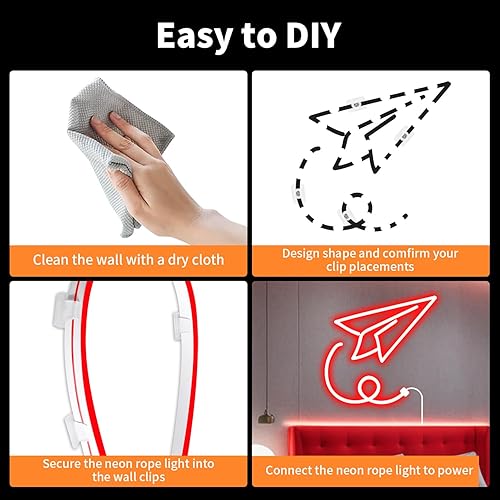 Miniatura 4 de Tira de luces LED de neón rojas, luces LED de 16.4 pies para dormitorio, tira de neón de silicona de 12 V, impermeable, flexible, cuerda de luz de