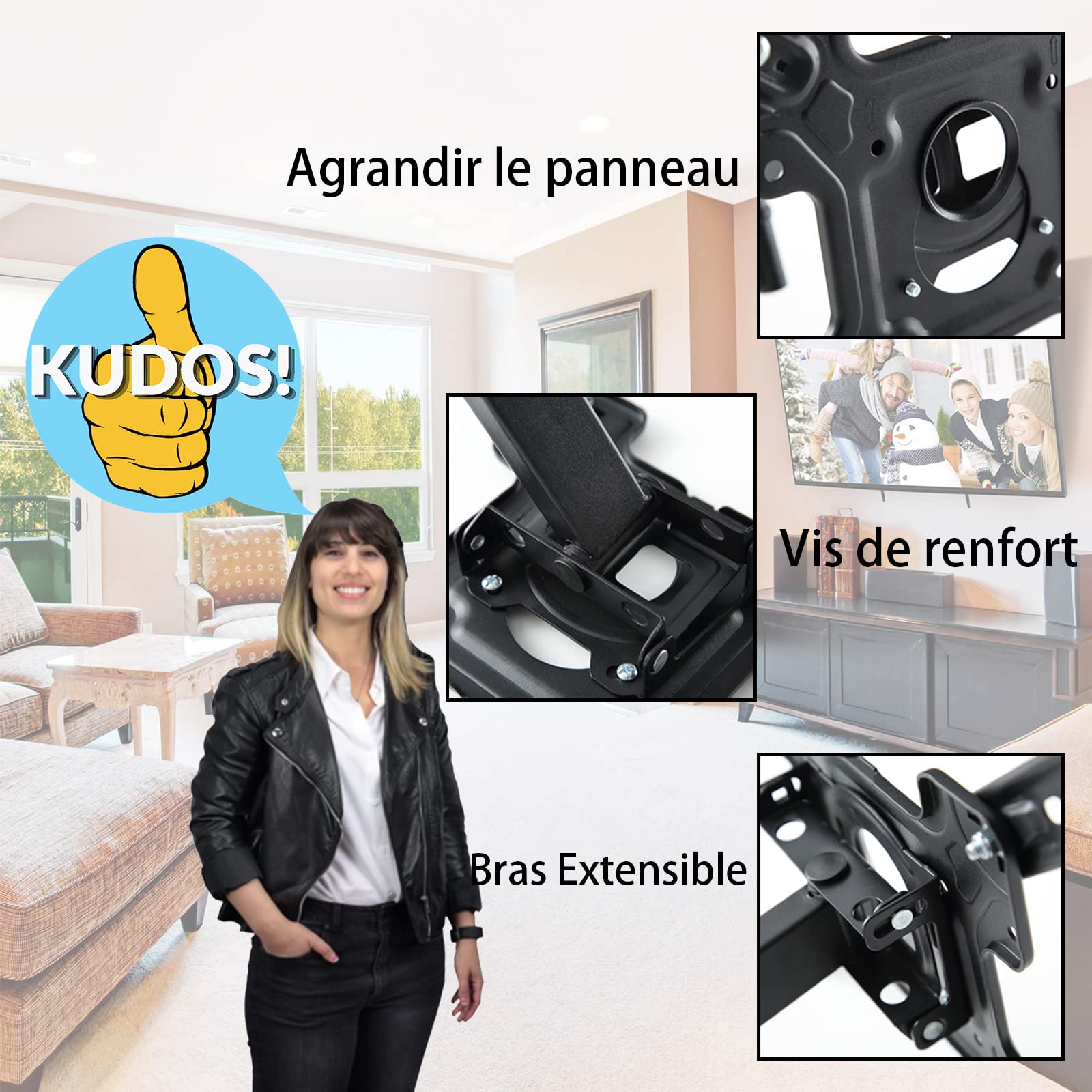 Supporto da Parete per TV Full Motion per TV da 32-55 Pollici con Bracci articolati, girevoli, inclinabili, estensibili - Staffe per Montaggio a Parete per TV VESA 400x400 Adatto a