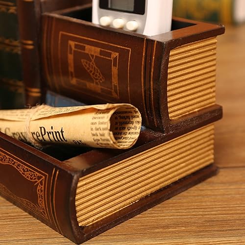 Miniatura 6 de Tosnail Soporte decorativo para bolígrafos con compartimento de almacenamiento, soporte para lápices de madera y organizador, libros de biblioteca