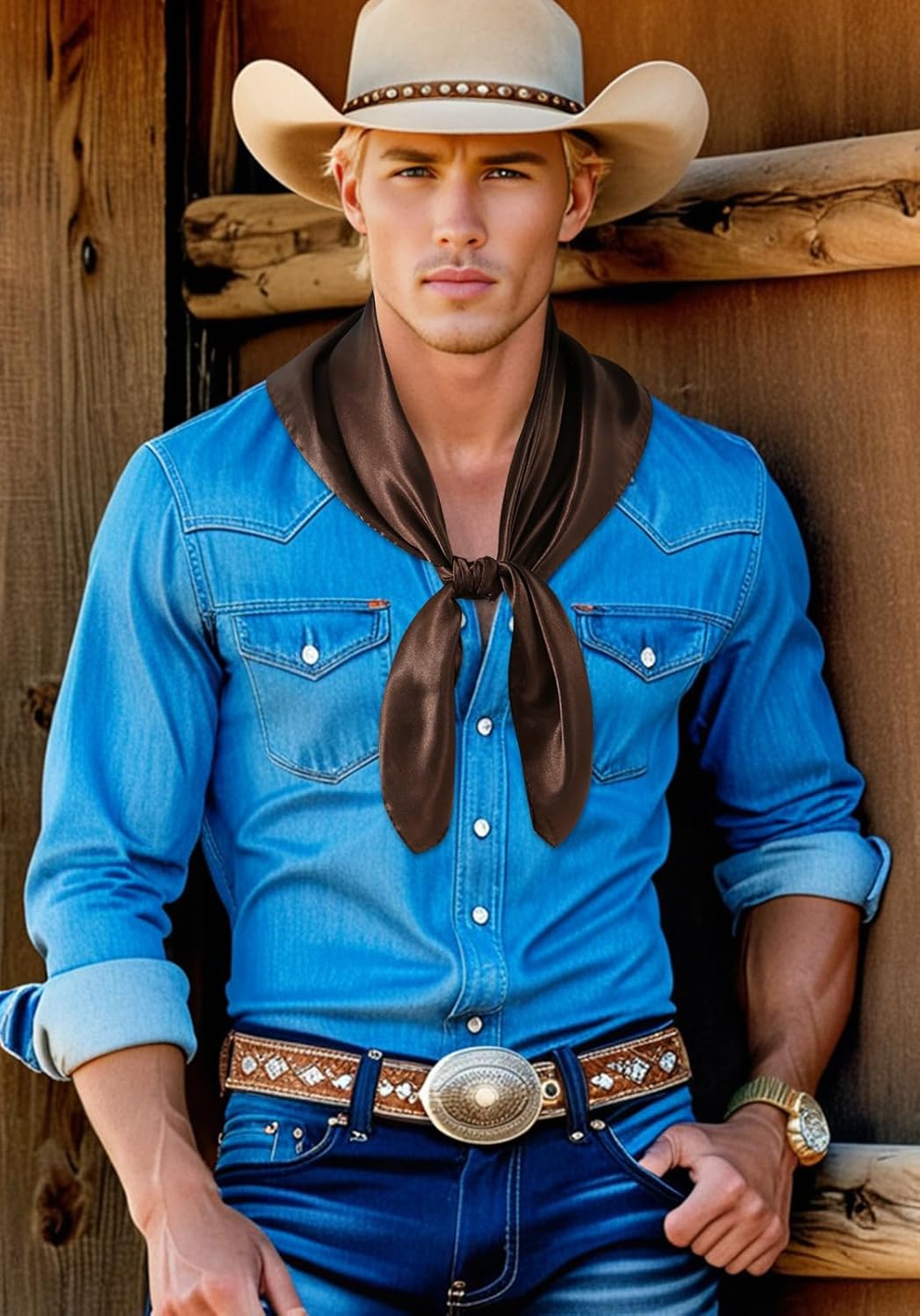 GERINLY Solid Color Wild Rag, Pure Cowboy Bandanas 35 Inch, Bolo Scarf for Men Women - Image 4