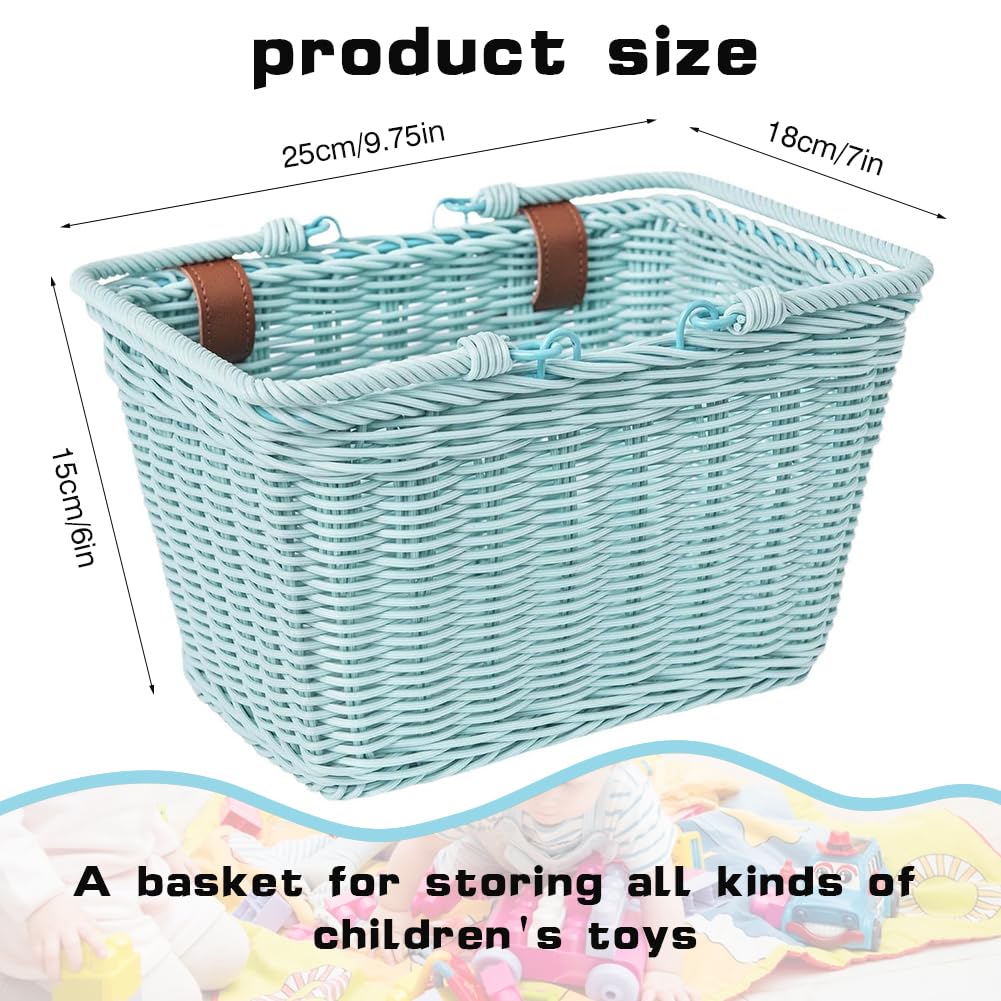 Cestino in vimini per bicicletta, intrecciato a mano, in vimini, 15 x 25 x 18 cm, con cinghie regolabili in pelle vegana, resistente cestino per bicicletta da città, shopping e picnic