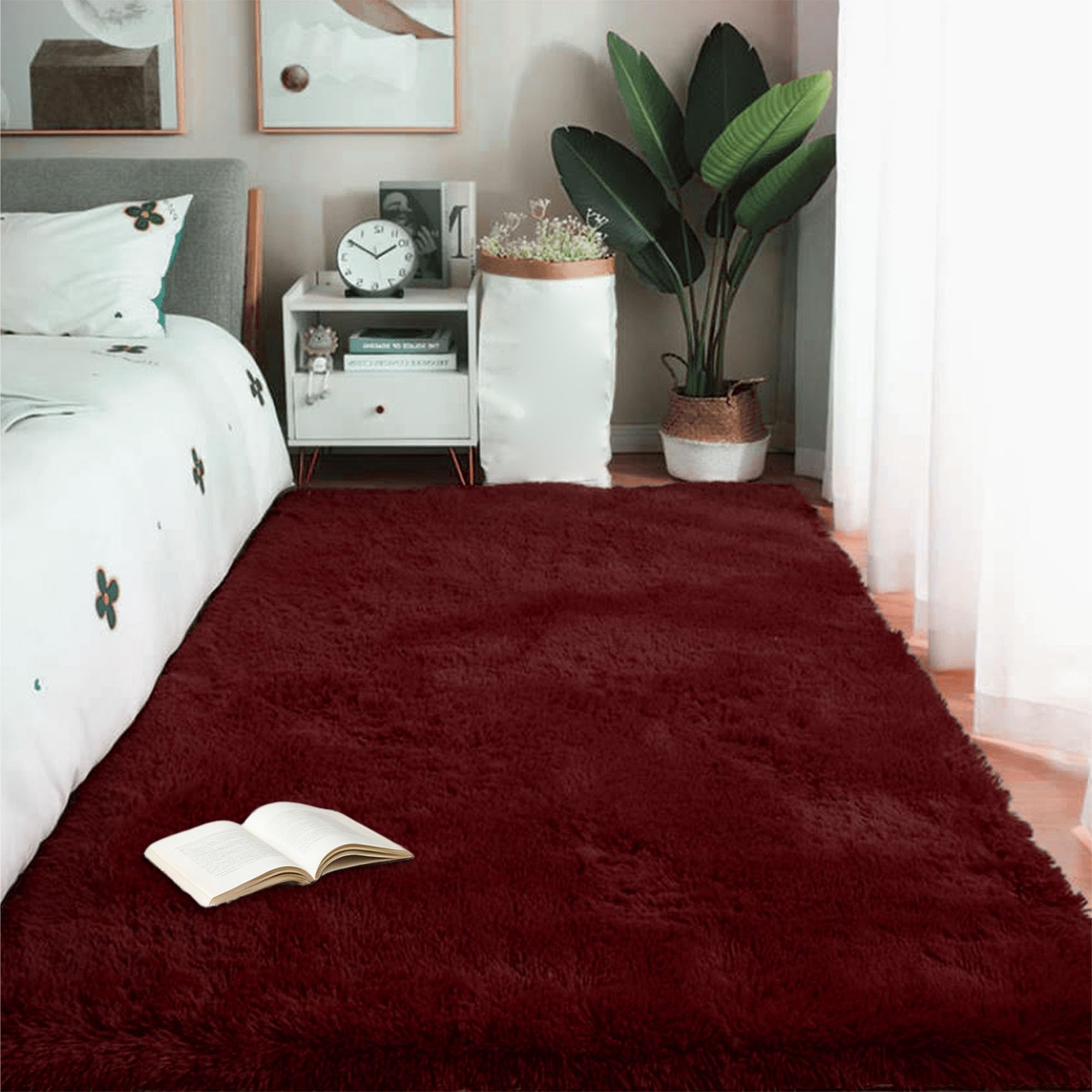 Tapis de salon shaggy ultra doux 230x320 cm moderne couleur vin rouge