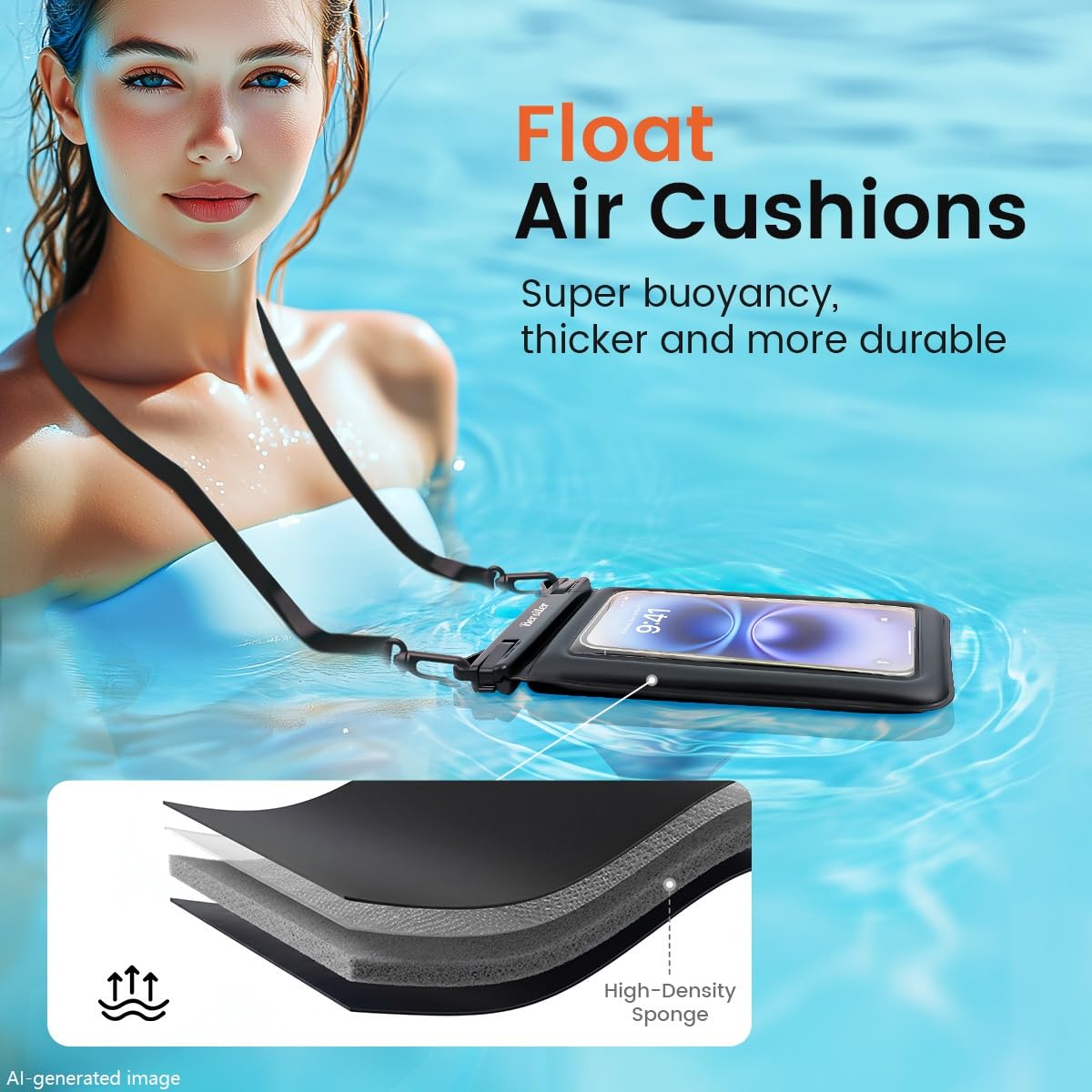 Funda flotante impermeable para teléfono (hasta 8.5 pulgadas), paquete de 2 fundas impermeables IPX8 para iPhone 17, 16, 15 Pro Max, Galaxy S26 Ultra, pantalla táctil y fotografía subacuática