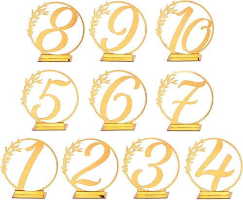 Miniatura 1 de MECCANIXITY Acrylic Number Table Sign Holders Place Cards Labels with Stands Gold Tone 1-10 for Wedding Events Parties Centerpieces