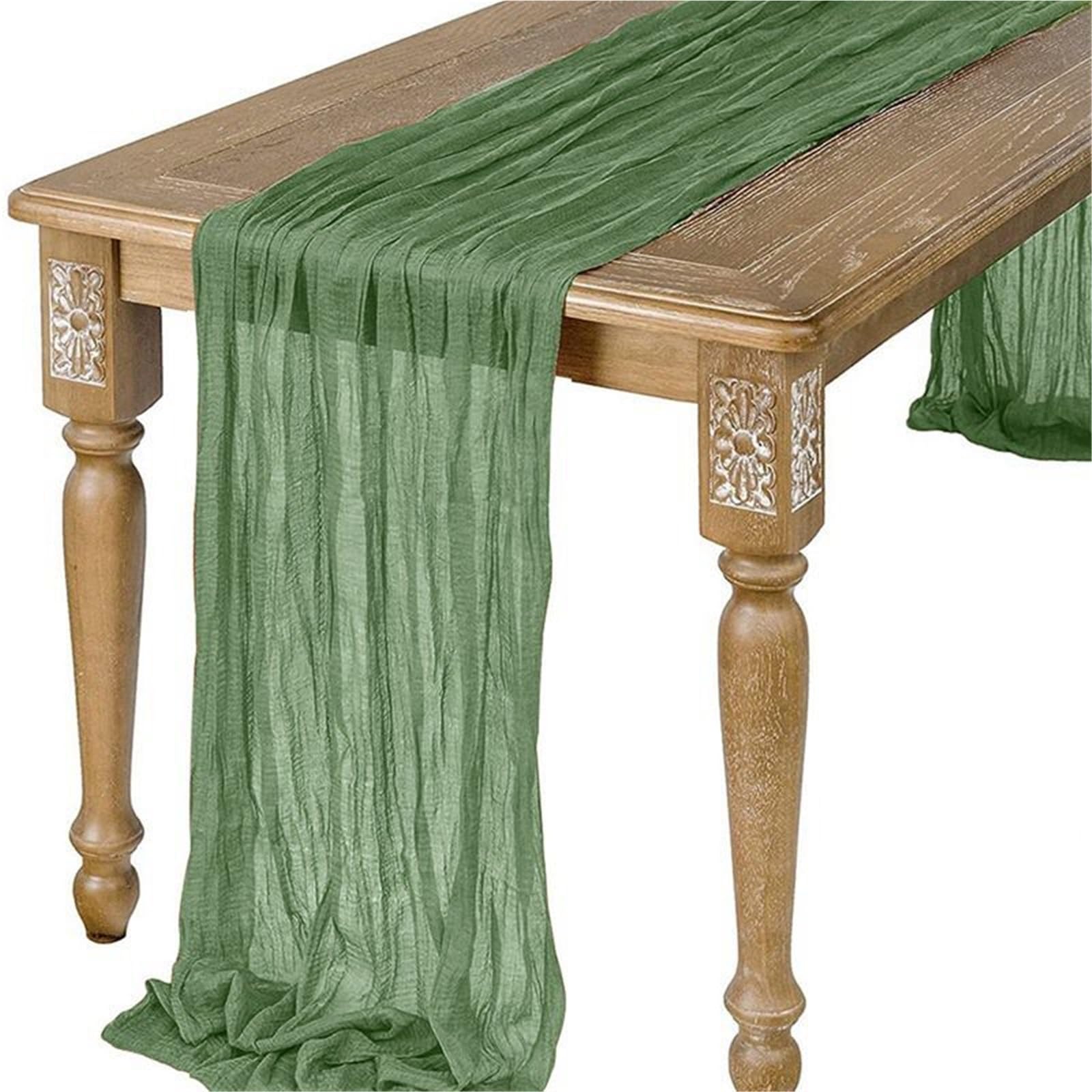 Green Gauze Table Runner Burlap Cheesecloth Setting Dining Rustic Country Wedding Birthday Decor Linens