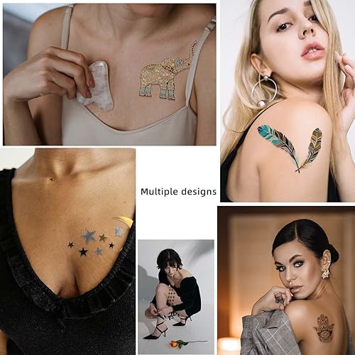 Miniatura 4 de 12 hojas de tatuajes temporales metálicos dorados destellantes para mujeres y niñas, impermeables, dorados y plateados, calcomanías de tatuaje para