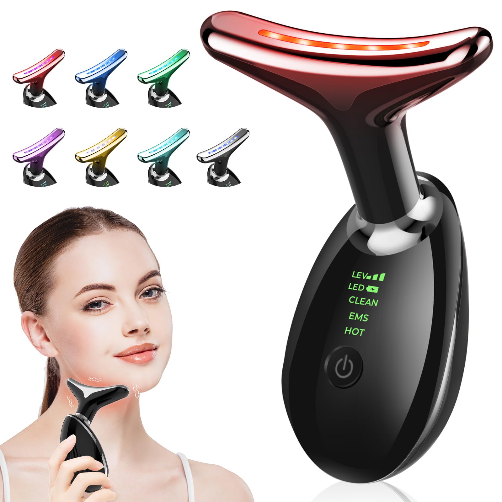 Massaggiatore viso, dispositivo antirughe per il viso con 3 modalità e 7 luci colorate, dispositivo portatile per la bellezza del viso, massaggiatore facciale, dispositivo tonificante per il