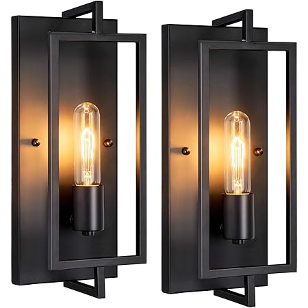 Industrial Wall Sconces Set Of 2 Vintage Wall Light Fixture With E26 Base Matte Black Metal Rustic Wall Mount Lamp Modern Indoor Wall Sconce Lighting For Living Room Bedroom Hallway Amazon Com