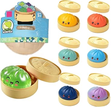 Green Holographic Apple Mystery Dumpling Squishy, Colorful Cute Bao Bun Dumplings Squeeze Balls Stress Relief Sensory for Holiday & Birthday Gifts Random