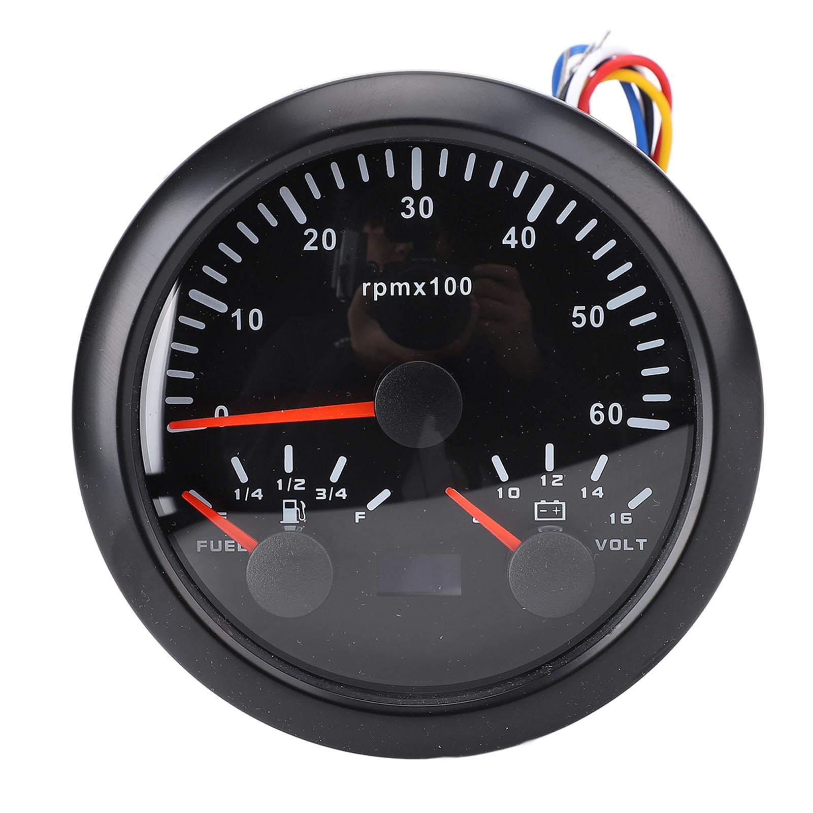 Obrotomierz 3 w 1 85 Mm, Woltomierz i Wskaźnik Poziomu Paliwa, Wskaźnik Napięcia DC 9–32 V, 6000 Obr./min, 8–16 V z 7-kolorowym Podświetleniem, Idealny do Samochodów, Statków i łodzi (Czarna