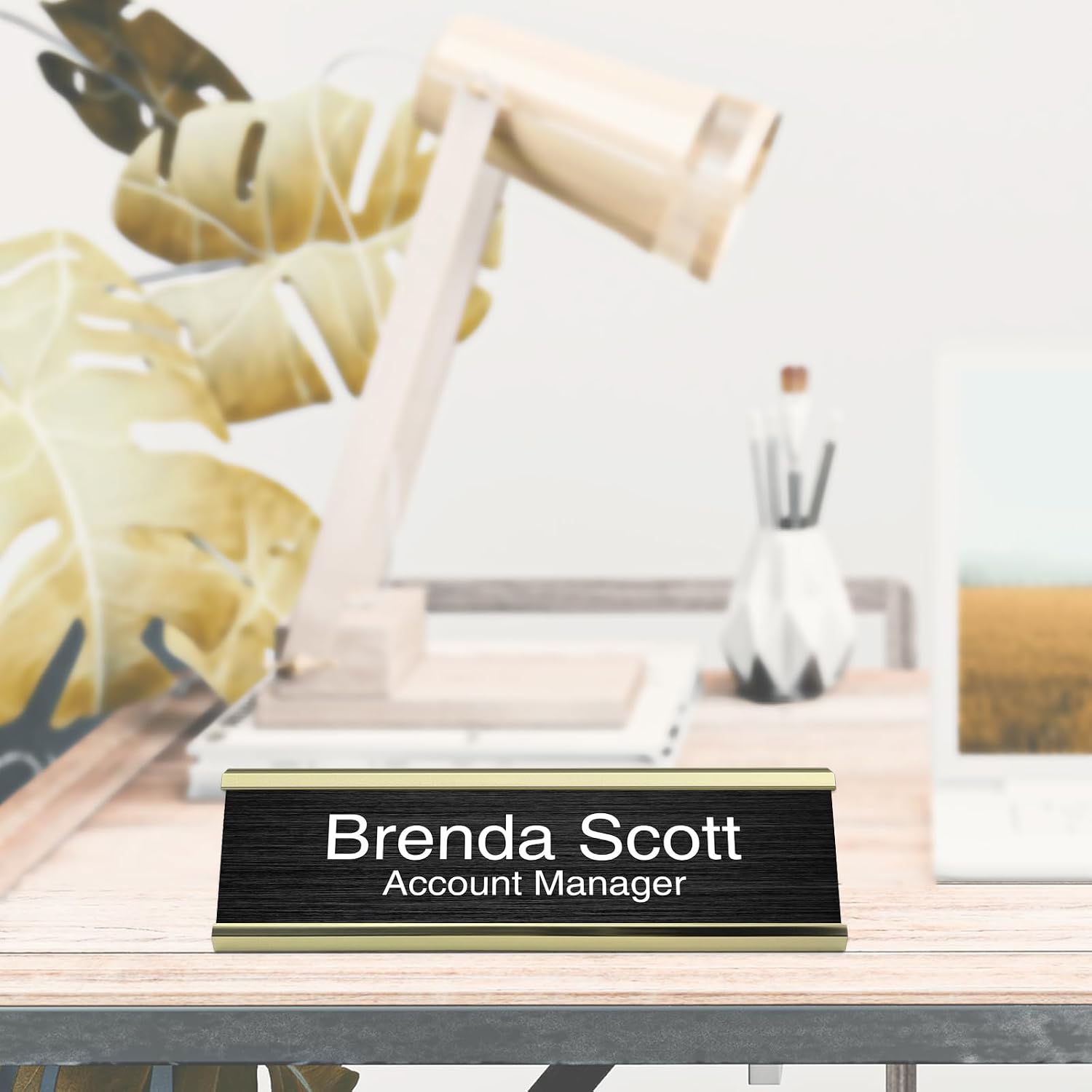 10 Pack 2" x 8" Aluminum Desk Name Plate Holder, Office Name Plate Holder for Desks, Desk Sign Holder for Office Conference, Meeting Room or Other Business Event (Gold)