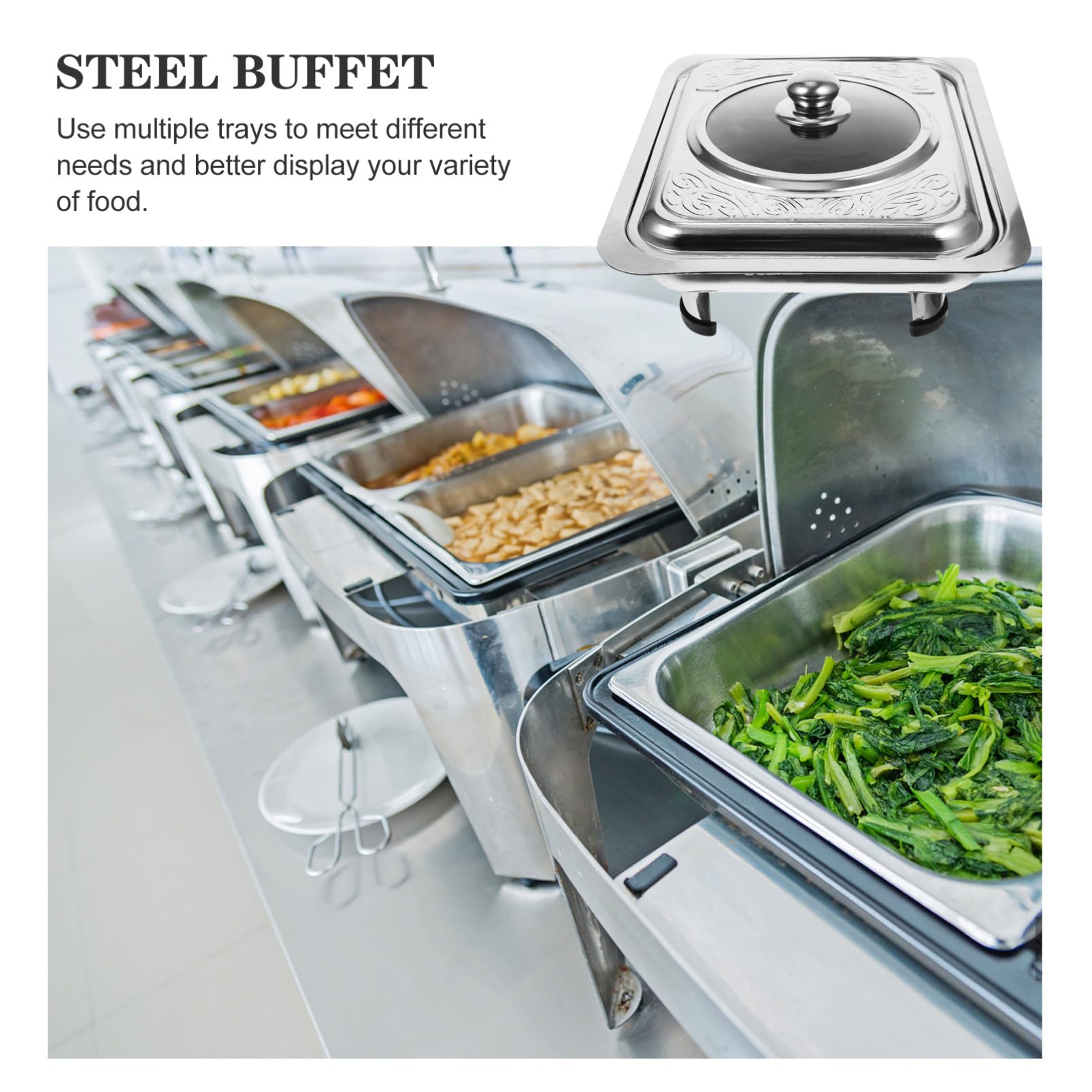 Bandeja Rectangular Protege Alimentos y Previene Suciedad con Tapa de Acero Inoxidable para Buffet Adecuado para Fiestas y Comedores