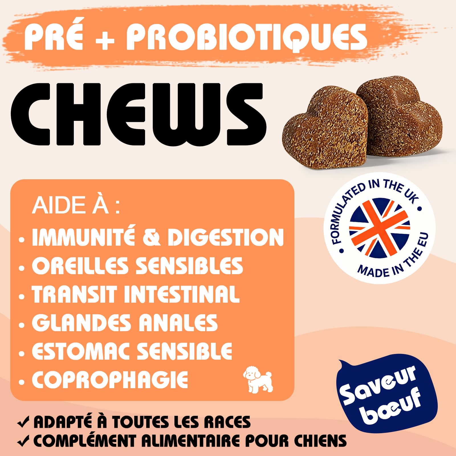 Bailey & buddies Probiotiques Chien Digestion & Système Immunitaire | Compléments Alimentaires Premium pour Chiens | Oméga 3, Probiotiques | Marque UK | 300g