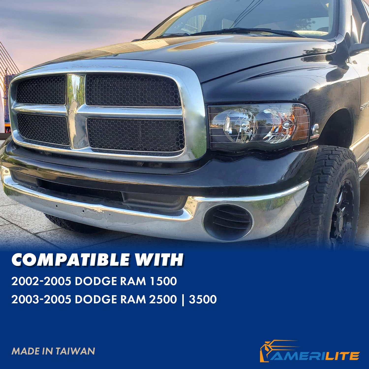 Amazon | AmeriLite ブラック 交換用ヘッドライトセット 02-05 ダッジ  