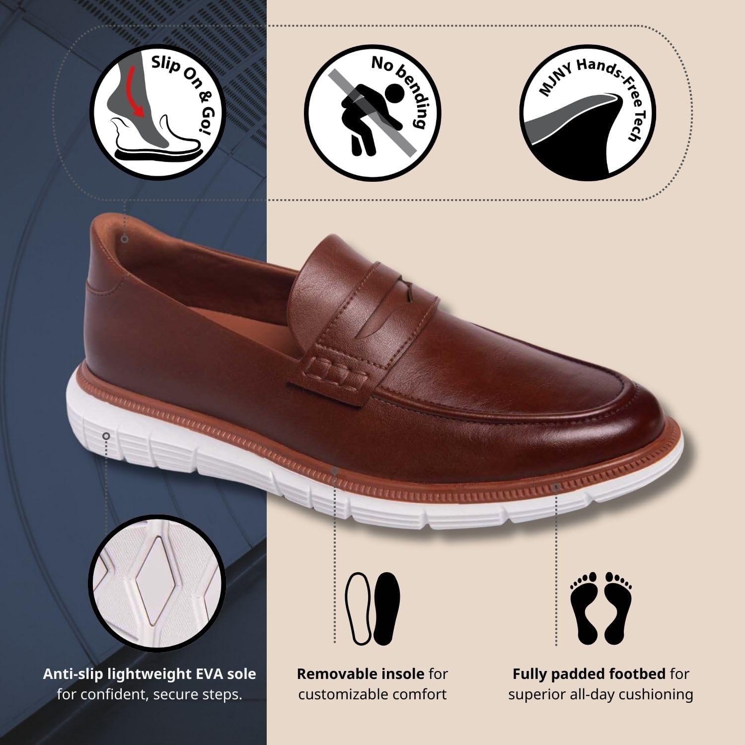 Marc Joseph New York Mens Hands Free Slip On Casual Loafers Shoes Lightweight Comfortable Penny Loafers for Men Marc Joseph New York Mens Hands Free Slip On Casual Loafers Shoes Lightweight Comfortable Penny Loafers for Men