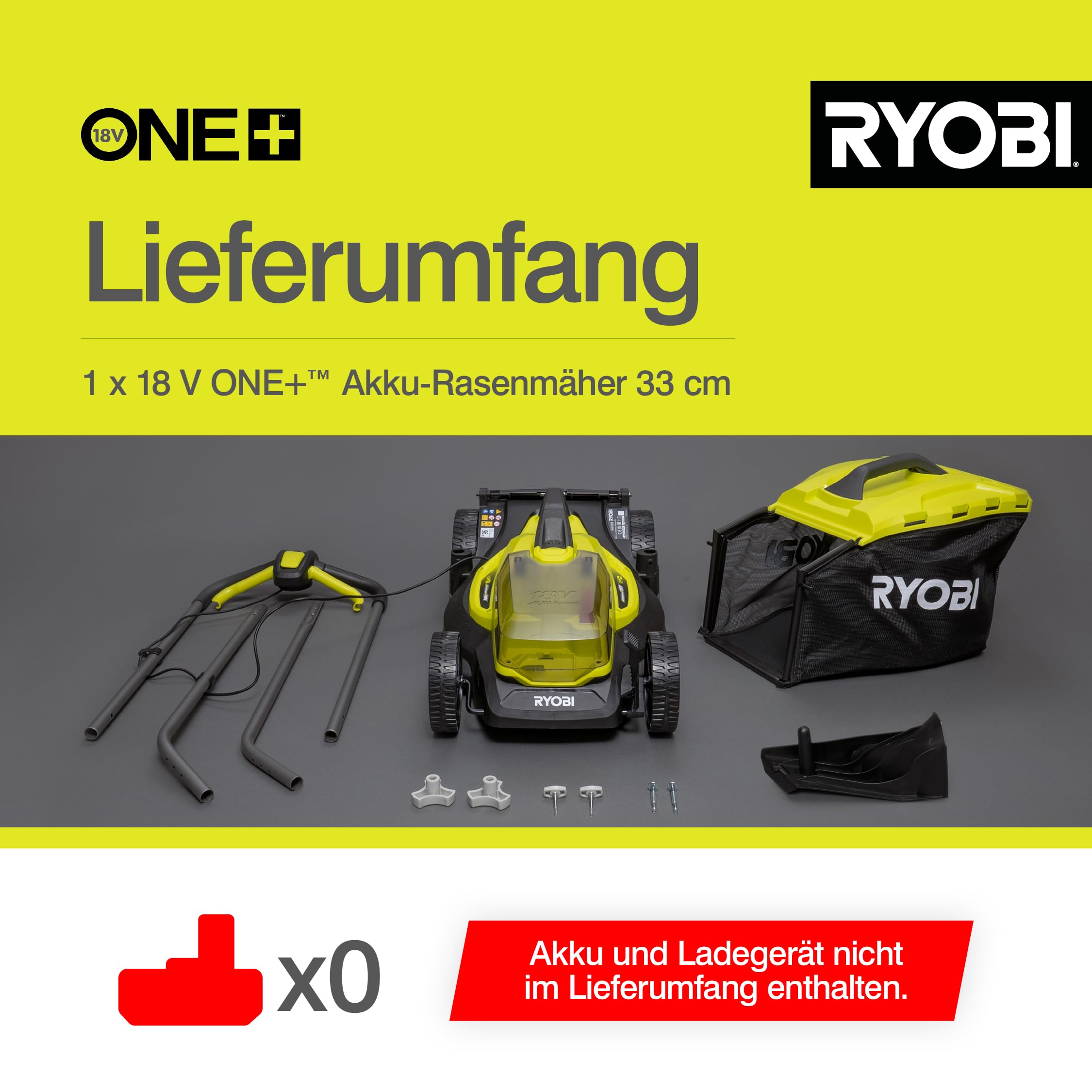 RYOBI 18 V ONE+ Akku-Rasenmäher OLM1833B, 33 cm Schnittbreite