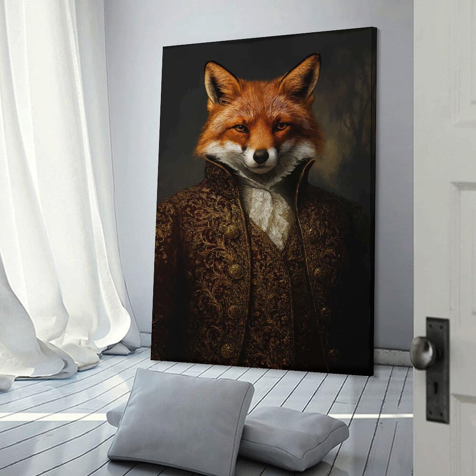 Junmoney Decorative Wall Artwork Fox Gentleman Fox in Victorian, 24x36inch(60x90cm), for Lounge, Bedroom Or Personal Spaces, Gift Idea for Housewarming And Birthdays