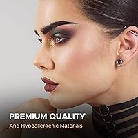 Vista 45 de BodyJ4You kit de 37 piezas de diferente calibre para dilatar perforaciones de oreja, aceite de jojoba, 14G-00G, acero quirúrgico Negro