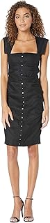 Nicole Miller Solid Stretch Linen Felicity Tuck Dress Black 6 - Buy now
