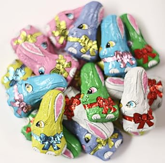 Scotts Cakes Foil Wrapped Solid Milk Chocolate Baby Bunnies in a 1 Pound Clear Cello Bag