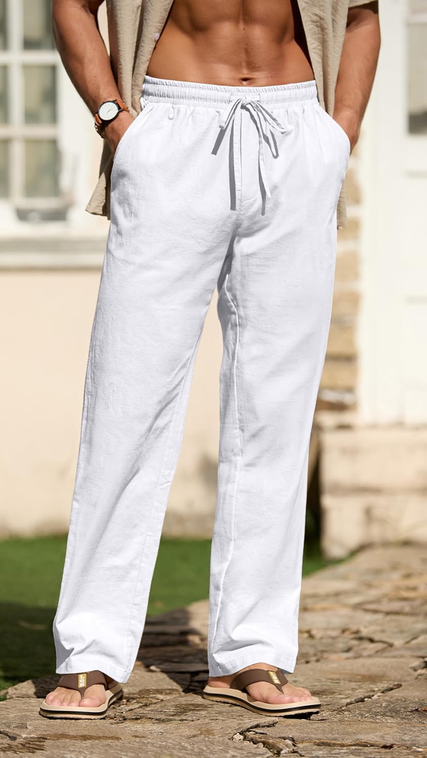 Sailwind Men's Casual Linen Pants Beach Summer Drawstring Elastic Waist Lightweight Pants - Image 2