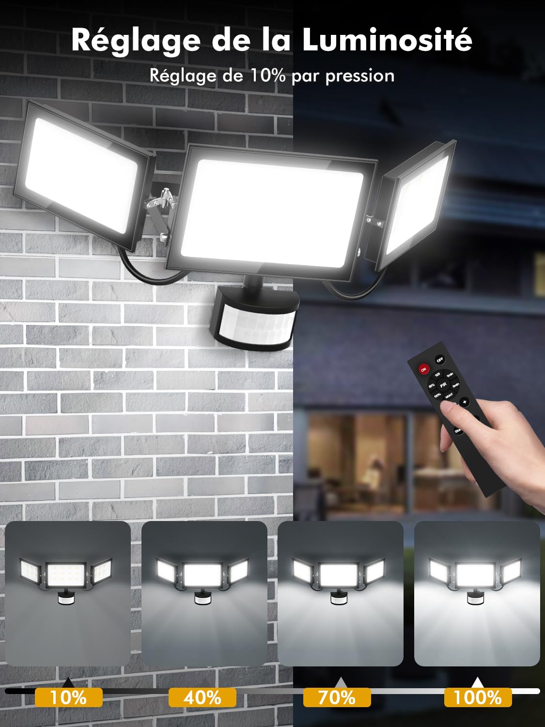 Projecteur LED Extérieur 150W 15000LM 6500K Blanc Froid IP66 Étanche avec Détecteur et Télécommande