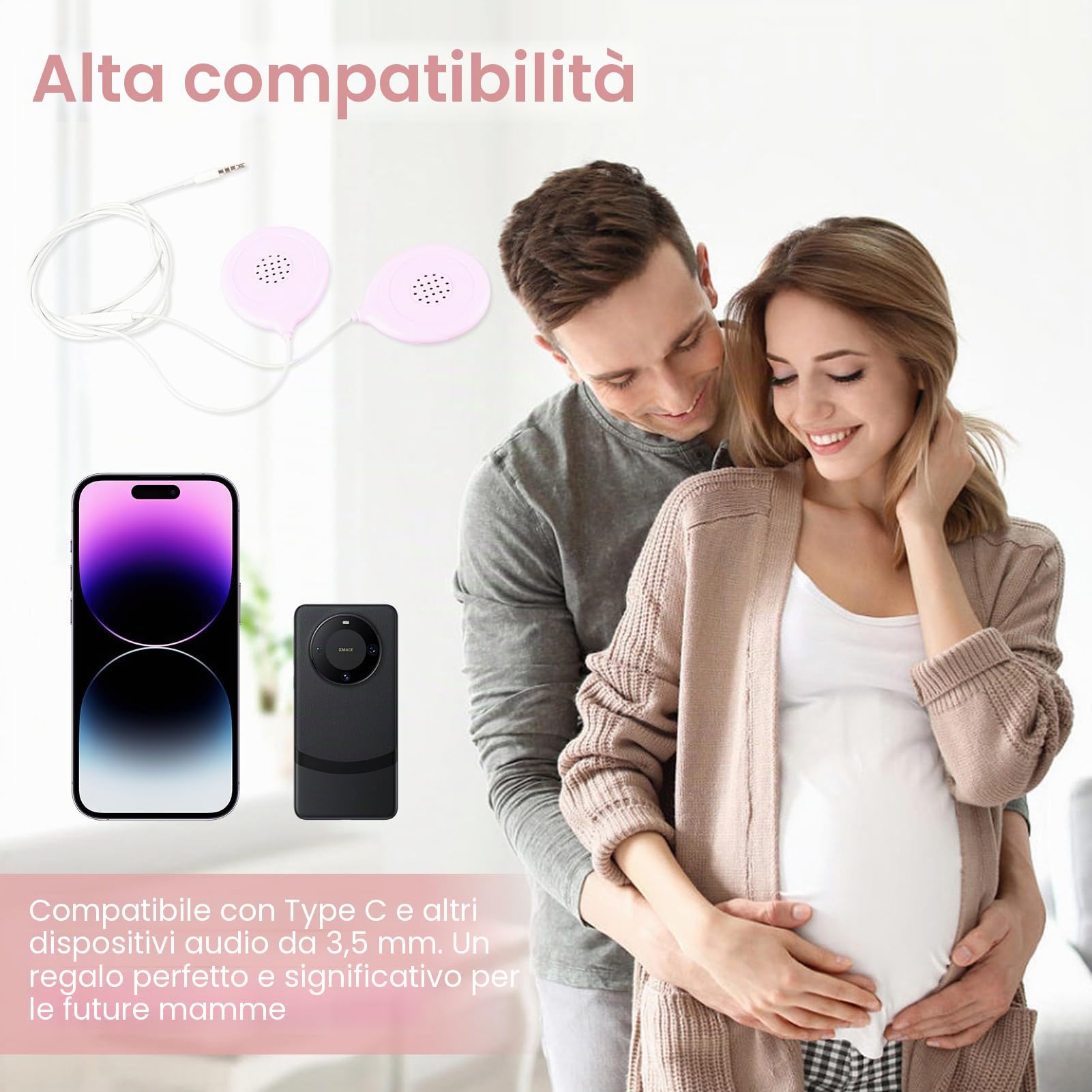 Cuffie per Gravidanza Pancia Bambini, Altoparlanti del Ventre Prenatale Professionale Cuffie per Pancione Leggero Lettore Musicale in Gravidanza Voci al Tuo Bambino nel Grembo Materno Auricolari per