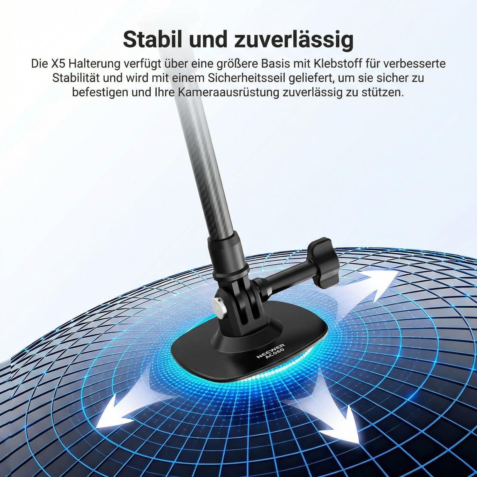 NEEWER Flexible Helmhalterung mit Verlängerungsstange kompatibel mit Insta 360 GoPro DJI, selbstklebende Action Cam Halterung Basisadapter für POV Videoaufnahmen Live Streaming, für 1/4" Zubehör AC060