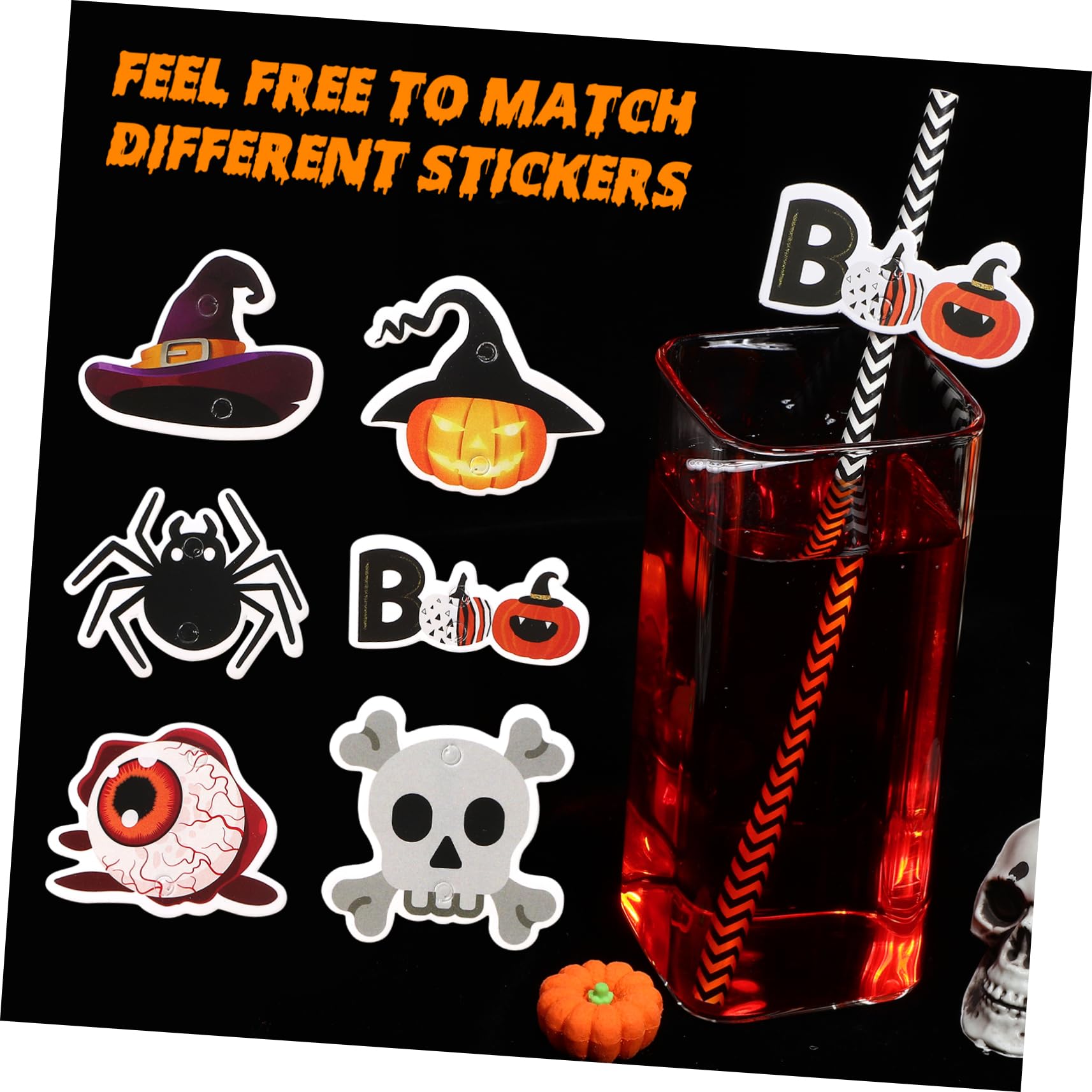 Didiseaon 6paquetes Pajitas de Halloween de Papel Decoradas Rayas Coloridas Unidades para Fiestas o Uso Familiar Pajitas de Beber Estampados de Halloween
