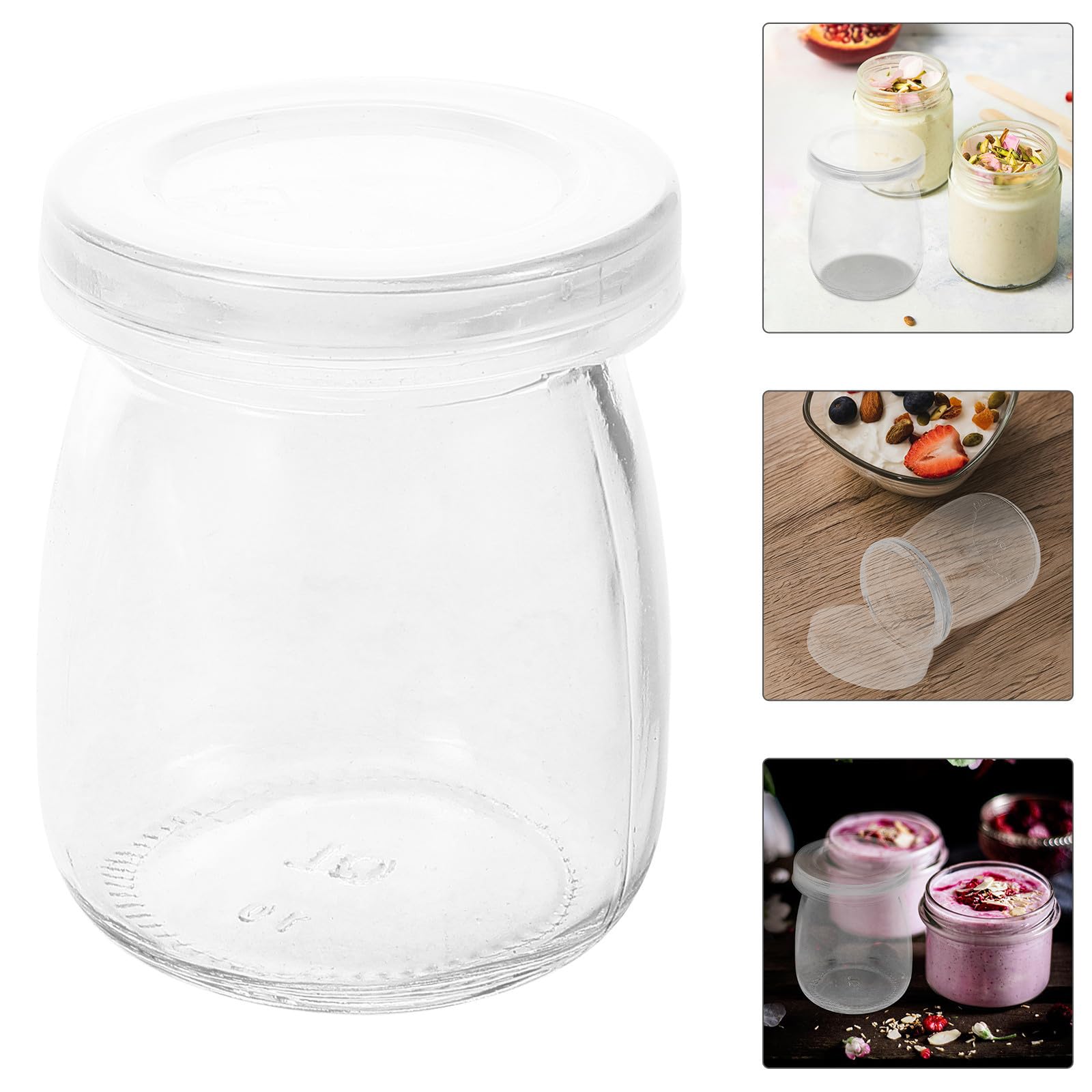 VOSAREA 12 Pots à Yaourt en Verre avec Couvercles, 100 Ml, Lot de 12, Design Polyvalent et Facile à Nettoyer, pour Usage Quotidien Cuisine