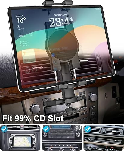 Miniatura 2 de GDZN Soporte para tableta para ranura de CD de automóvil, altura ajustable, soporte para tableta con brazo telescópico compatible con iPad Pro 12.9
