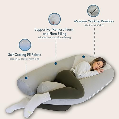 Miniatura 8 de Plufl Hugl - Almohada corporal refrescante para adultos, hecha con espuma viscoelástica, almohadas de maternidad en forma de U, ideales para