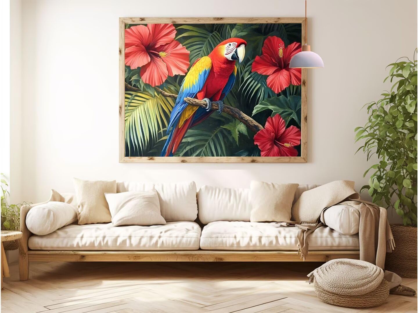 WOWDECOR Malen Nach Zahlen Kit – Papagei Auf Ast 40x50 Cm, Gestanzte Leinwand, Acrylfarben & Pinsel