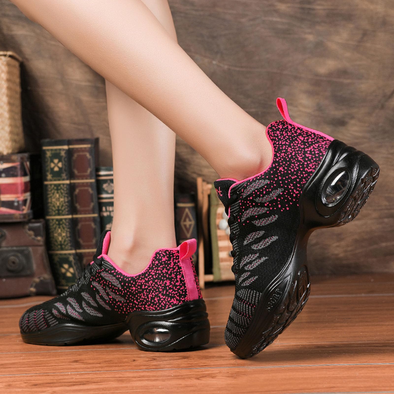 SECHRITE Chaussures de Danse Femme Baskets et Chaussures de Jazz Danse Sport Semelle Fendue Modern Athletic à Lacets Maille Sneakers
