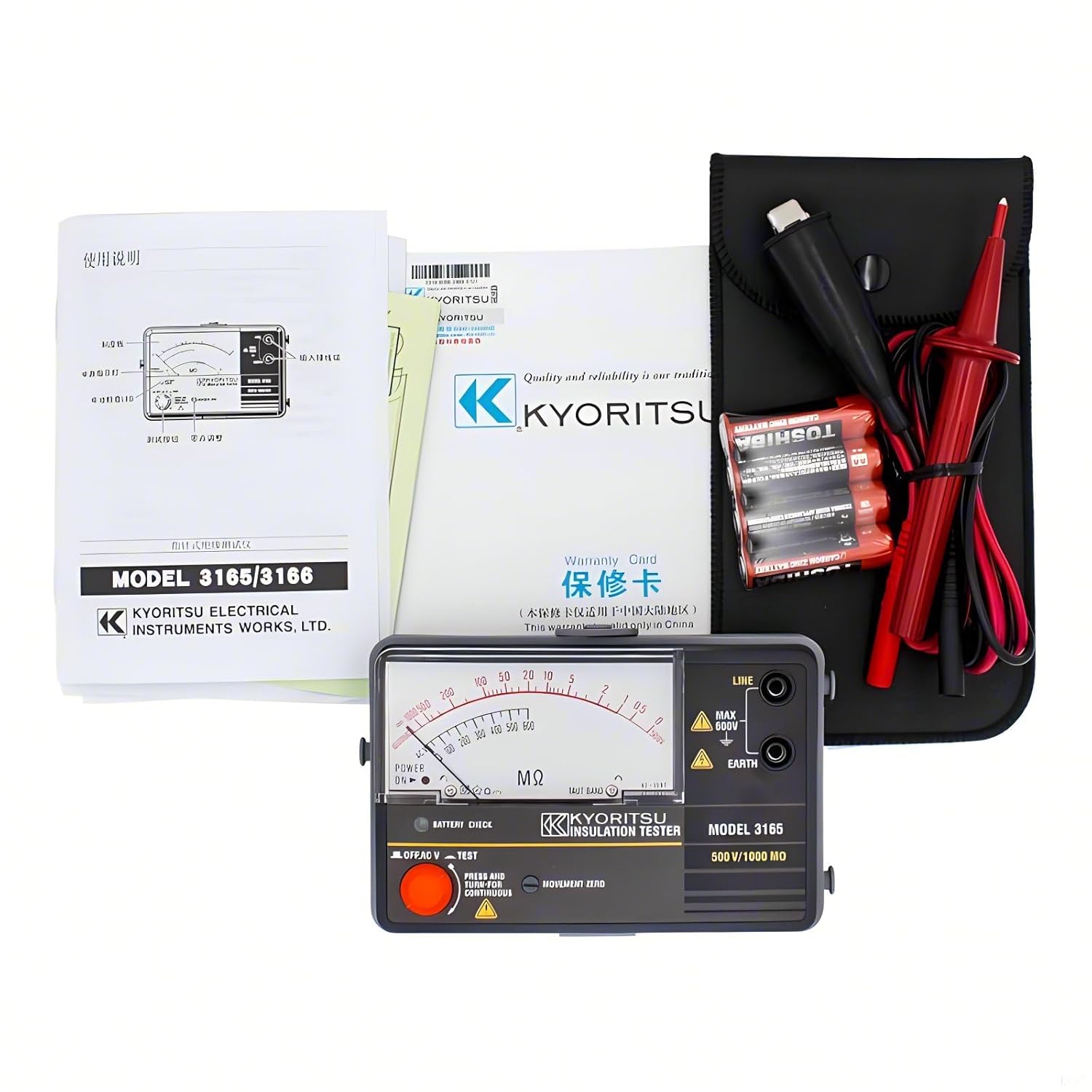 Japan Quality KYORITSU Analog Insulation Continuity Tester KEW 3165 3166 500V/1000MΩ Insulation Tester Insulation Tester Ohm Tester Resistance Meter Tester Megohmmeter(3165)