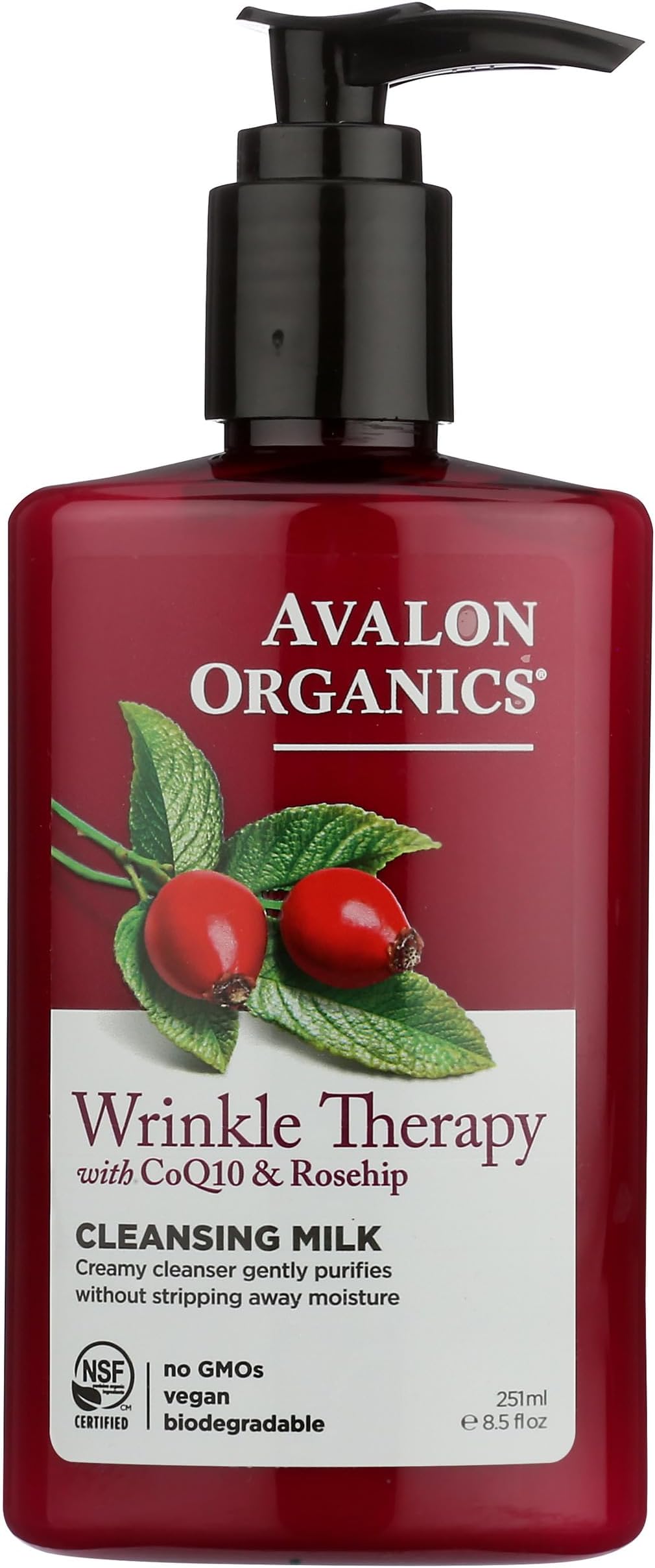 Avalon Organics, Wrinkle Therapy, With CoQ10 & Rosehip, Cleansing Milk, 8.5 fl oz (251 ml)