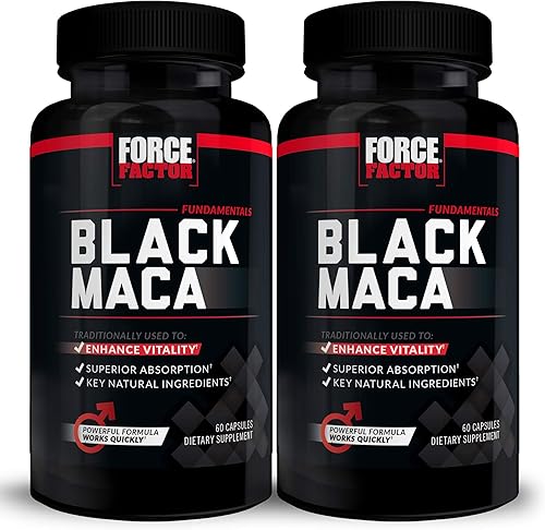 Force Factor Raíz de maca negra, paquete de 2, suplemento de vitalidad para hombres con absorción y potencia superiores, extracto de maca negra