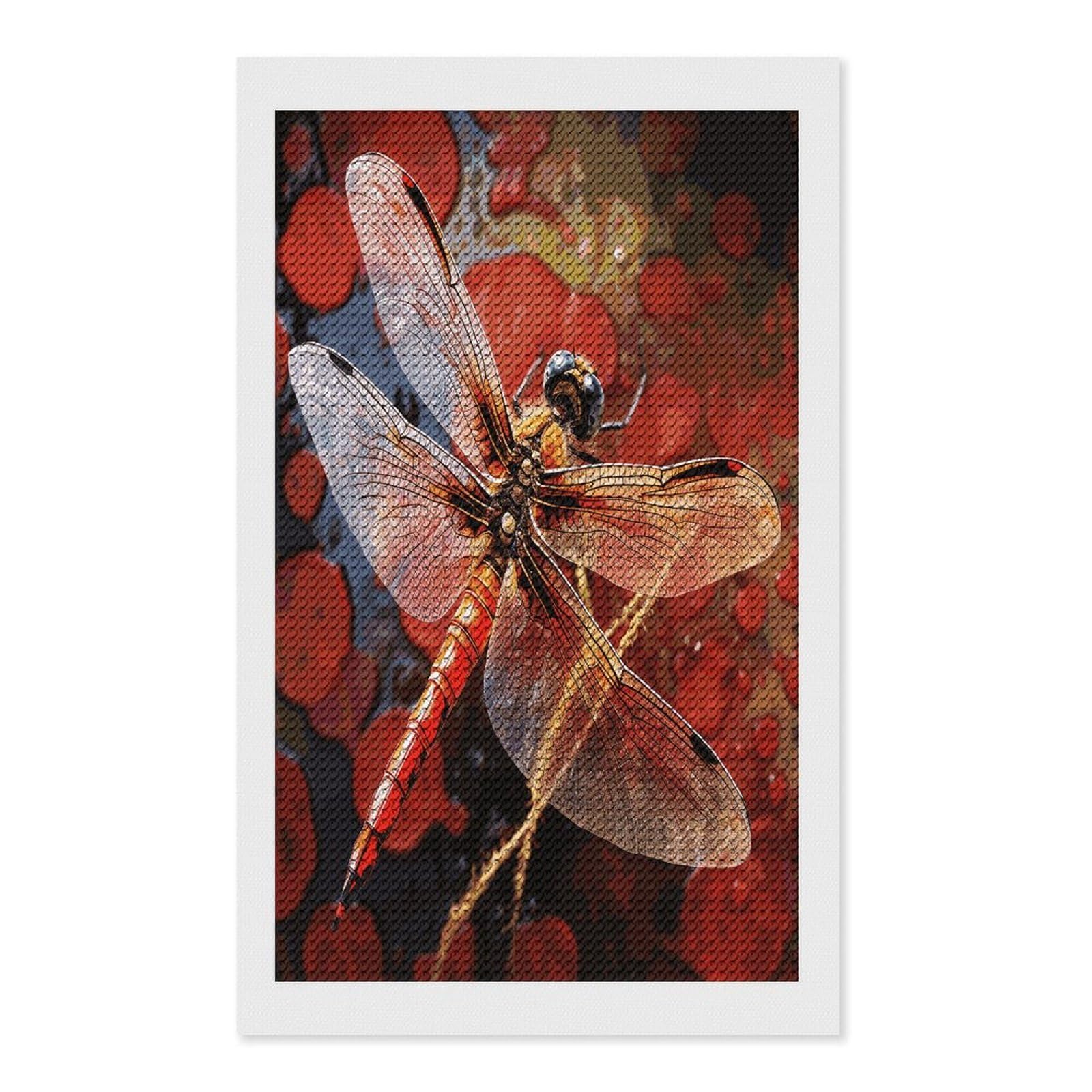 FekiLoot Red Dragonfly Paint by Numbers Kit for Adults Beginner DIY Diamond Dots Paintings Round Full Drill Diamond Art Kits Picture Diamond Art Painting Kits for Home Decor 12"x20"