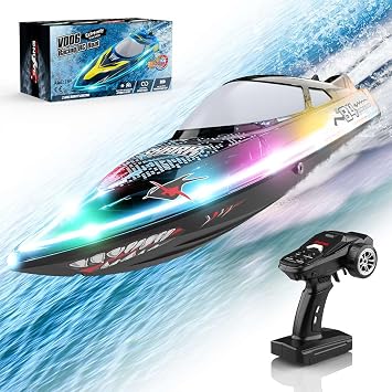 RC Boat 18+MPH, Remote Control Electric Fast-Speed Boat RC Racing Boats Outdoor Toys for Teens Adults, Sailboat for Lake, River, Saltwater and Pools, Night Navigation Lights RTR Version