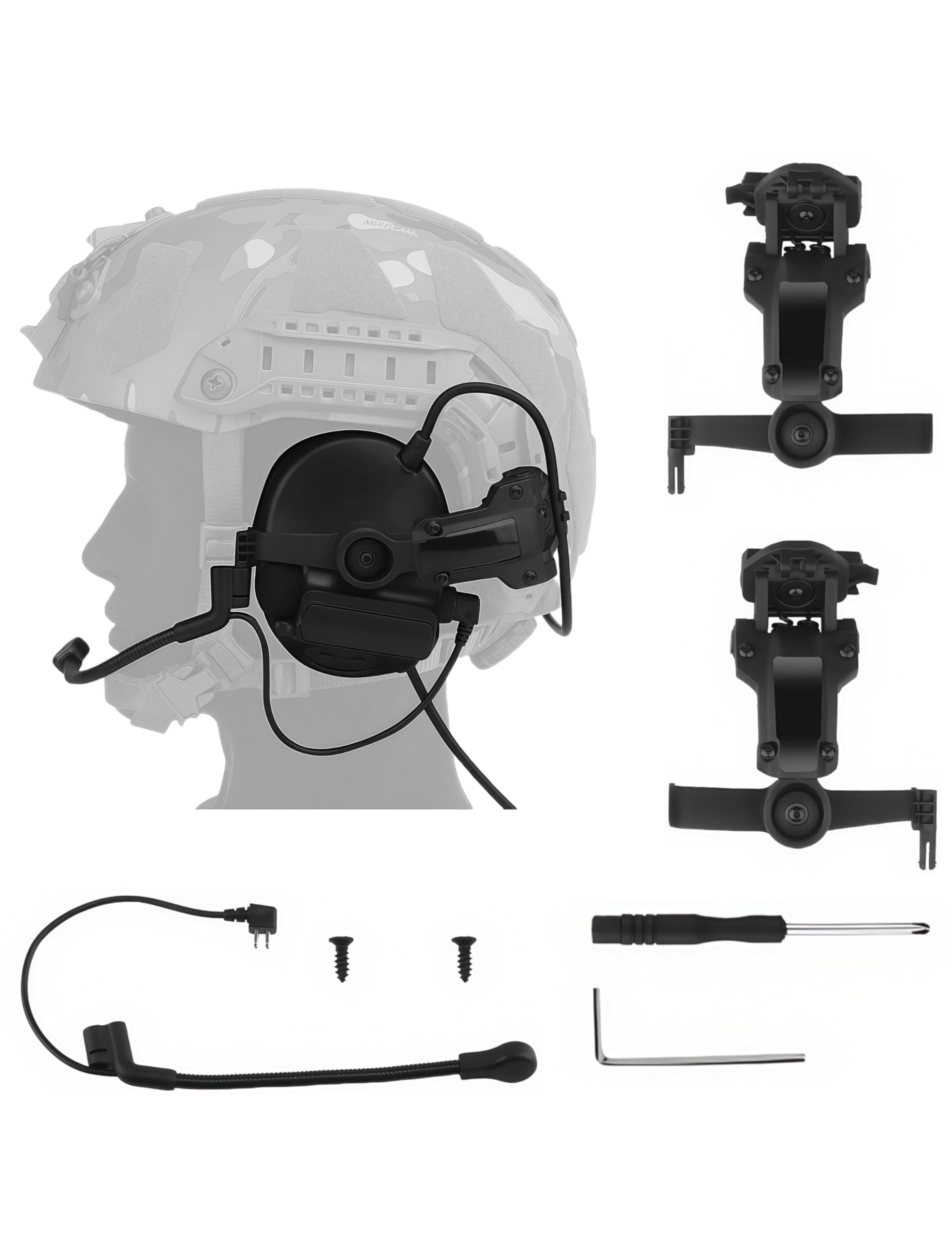 ACEXIER Taktisches Helm-Headset – Kommunikationskopfhörer mit Geräuschunterdrückung, umkehrbares Mikrofon, faltbares Design, NRR21dB-Gehörschutz für Outdoor-Aktivitäten