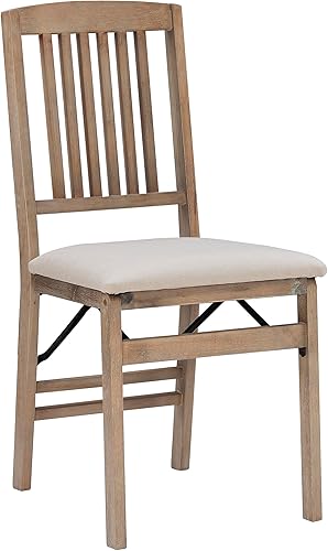 Miniatura 12 de Linon Keira - Juego de 2 sillas plegables de madera, asiento tapizado y respaldo de misión, altura de comedor, rústico, natural y beige