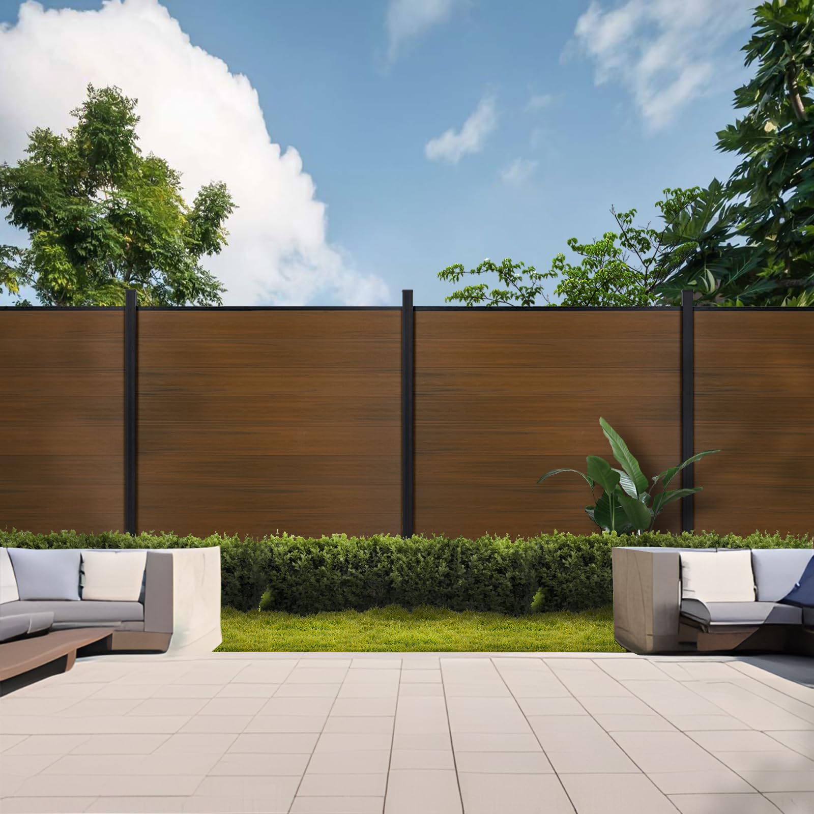 Mondaria Privacy Fence for Outside, 6ftx7.6ft Outdoor Privacy Panels with 1 In-ground Post, Wind Resistant Wood Plastic Composite Fencing for Patio, Backyard, Garden and Swimming Pool, Brown