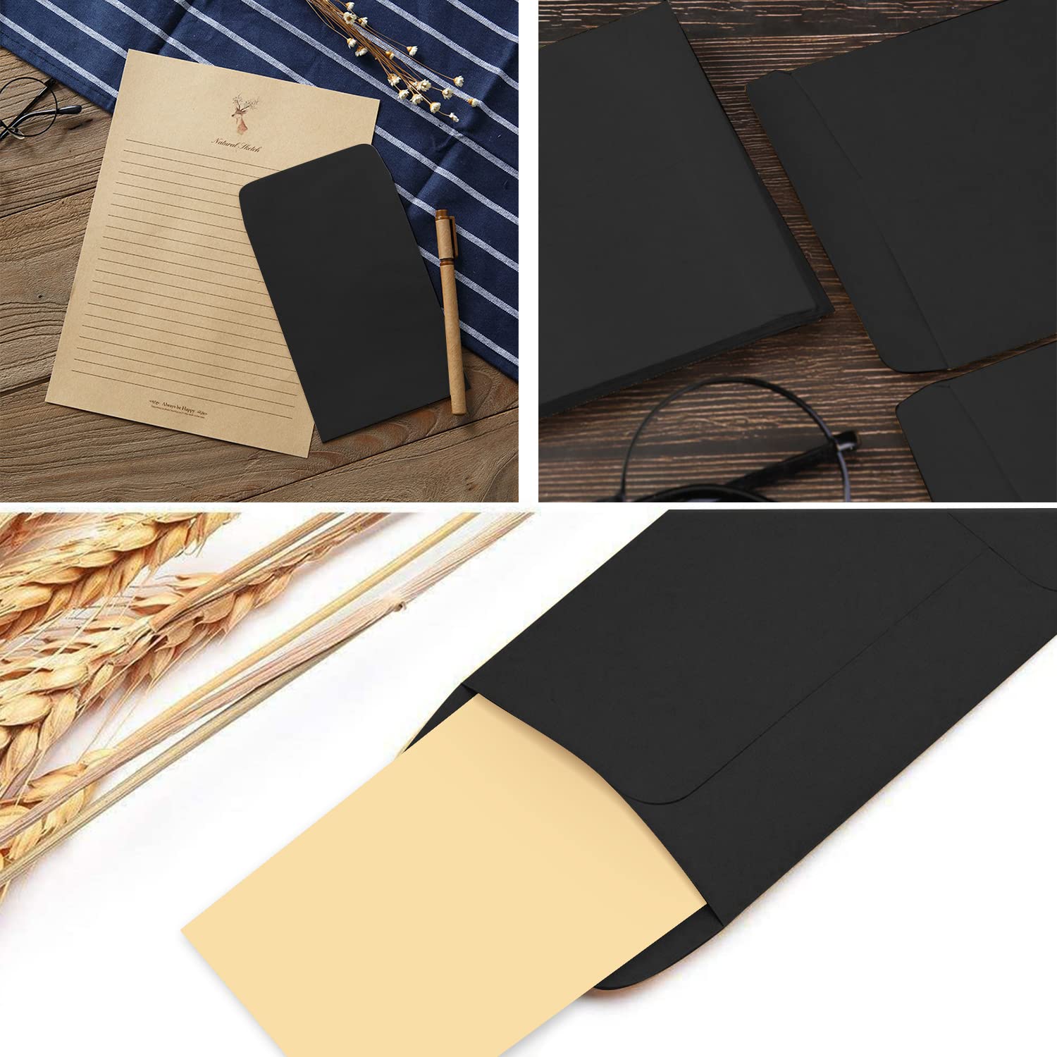 Lot de 100 mini enveloppes en papier kraft noir 10 x 6 cm pour salaires pièces monnaie perles timbres