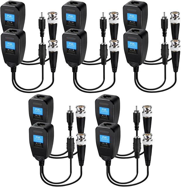 Passive video balun Connectors 5 Pairs Video Baluns with Power Connector HD bnc to rj45 bnc to ethernet adapter Transmitter BNC Twisted For 720-5MP CCTV Security Camera System Fanbalunke