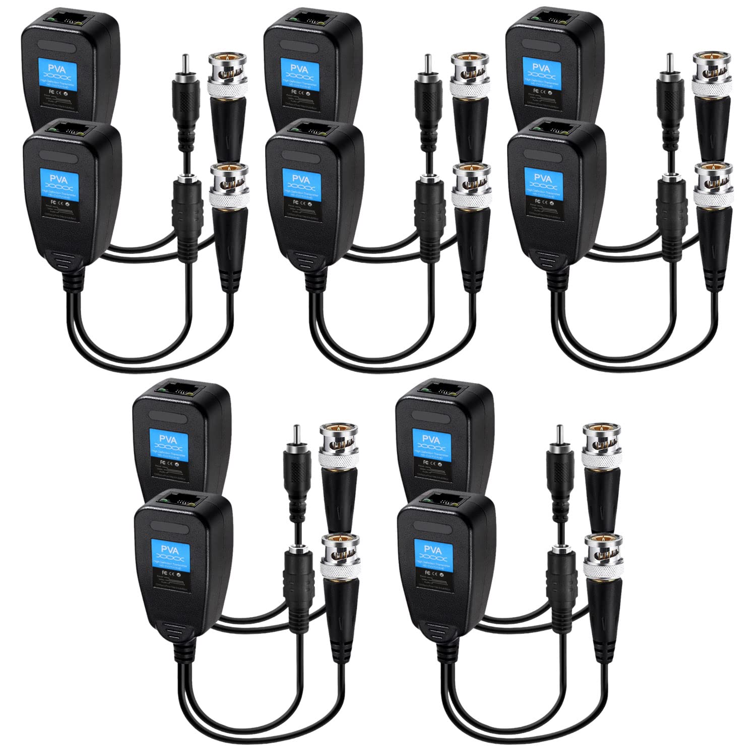 Fanbalunke Passive video balun Connectors 5 Pairs Video Baluns with Power Connector HD bnc to rj45 bnc to ethernet adapter Transmitter BNC Twisted For 720-5MP CCTV Security Camera System