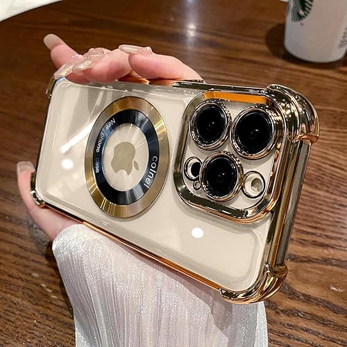 Miniatura 9 de Funda magnética para iPhone 13 Pro Max compatible con MagSafe, protección de grado militar Logo View Funda delgada transparente galvanizada para