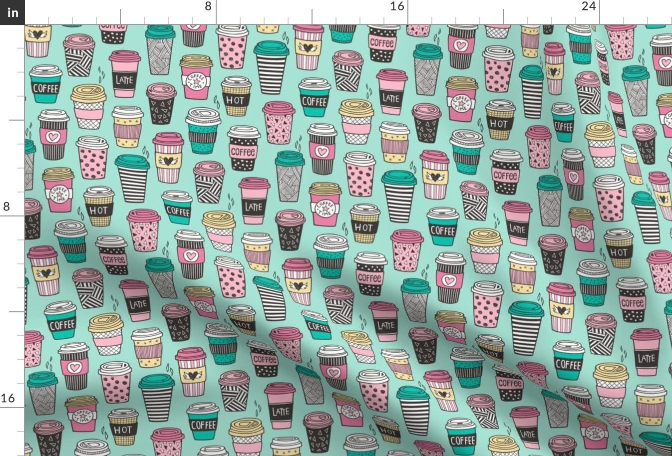 Spoonflower Fabric - Coffee Latte Geometric Patterned Black & White Pink Mint Yellow Green Printed on Minky Fabric by The Yard - Sewing Baby Blankets Quilt Backing Plush