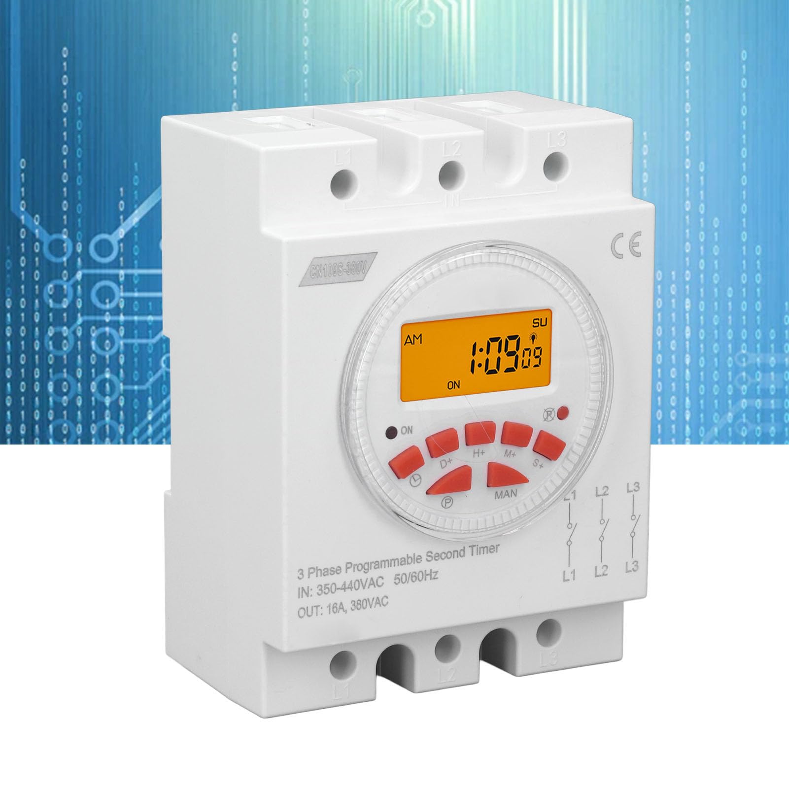 KUIDAMOS Interruptor Temporizador Trifásico de Potencia Precisa con Pantalla Retroiluminada para un Uso Versátil de Control Programable de 24 Horas para Proyectos Domésticos y Exteriores Material: PC