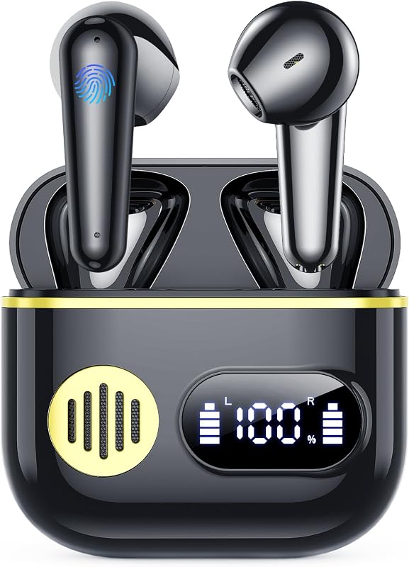 Cuffie Bluetooth,Auricolari Bluetooth 6.1 - Cuffie Wireless con 6 ENC Cancellazione Rumore Mics, Cuffie in Ear 48 Ore di Riproduzione, Cuffiette Senza Filo HiFi Stereo per iOS/Android - Classico Nero
